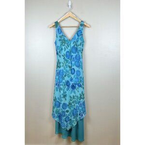 Rabbit Rabbit Rabbit Dress Sz 8P‎ Maxi Asymmetric Layers Floral Fairy Blue USA